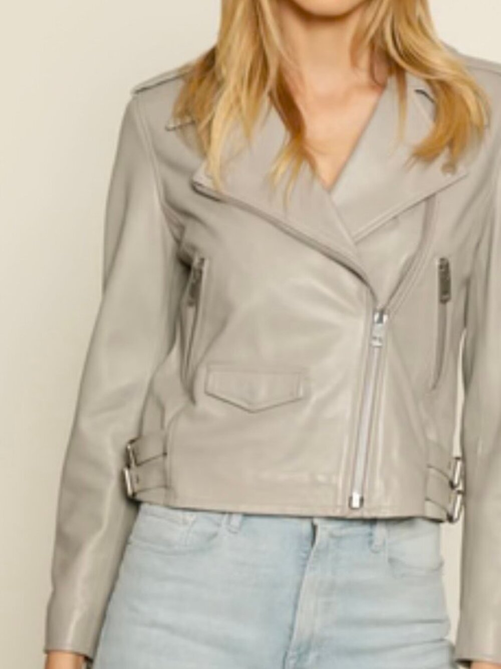 Walter Baker Allison Lambskin Leather Moto Jacket sz S Stone / beige color